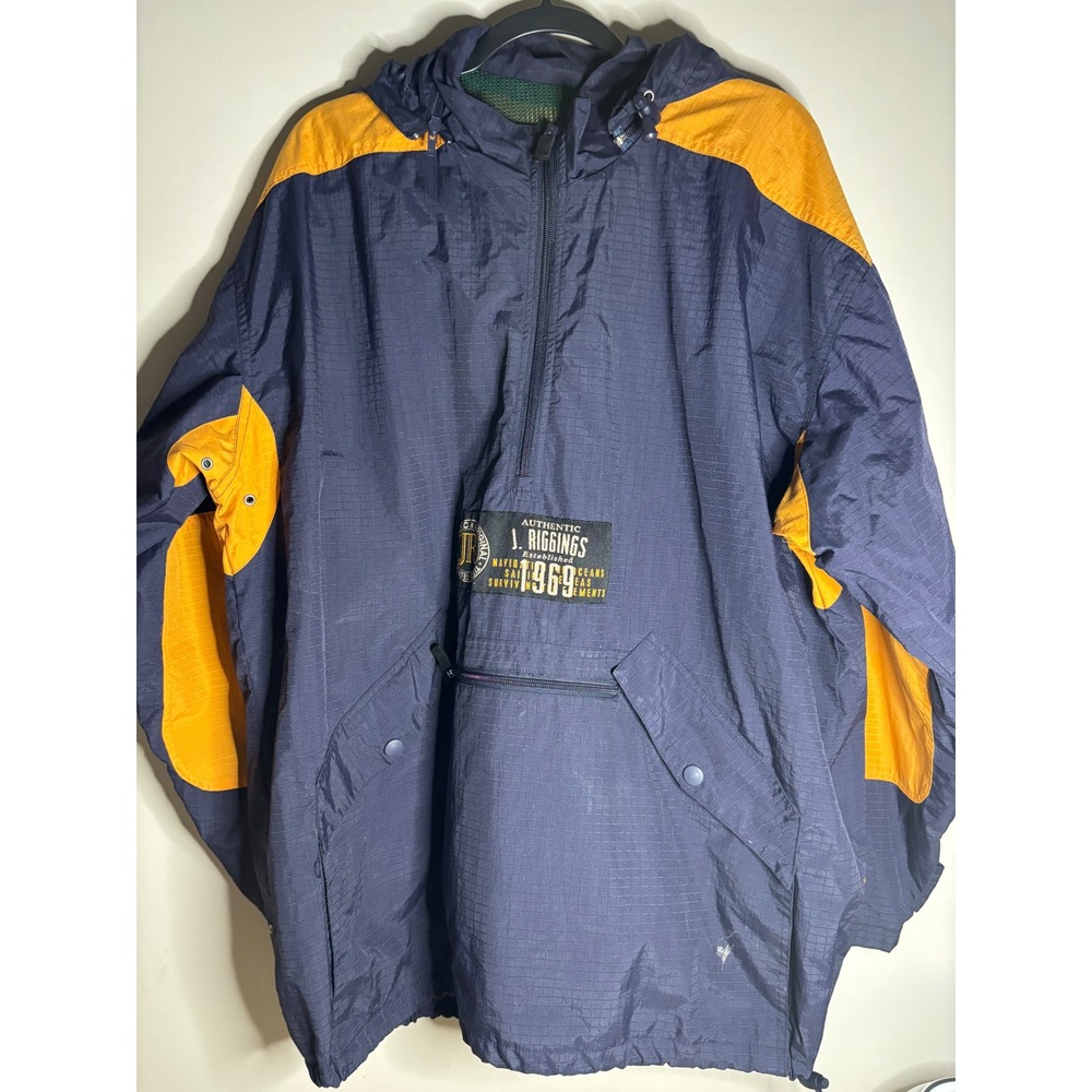 J. Rigging Vintage 1969 Anorak Jacket‎ Hoodie Windbreaker XL Navy Orange